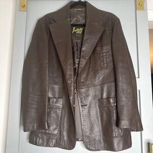 Vintage Imperial Jacket Mens Sz 40  Brown Button Front Collar 100% Leather 1980s